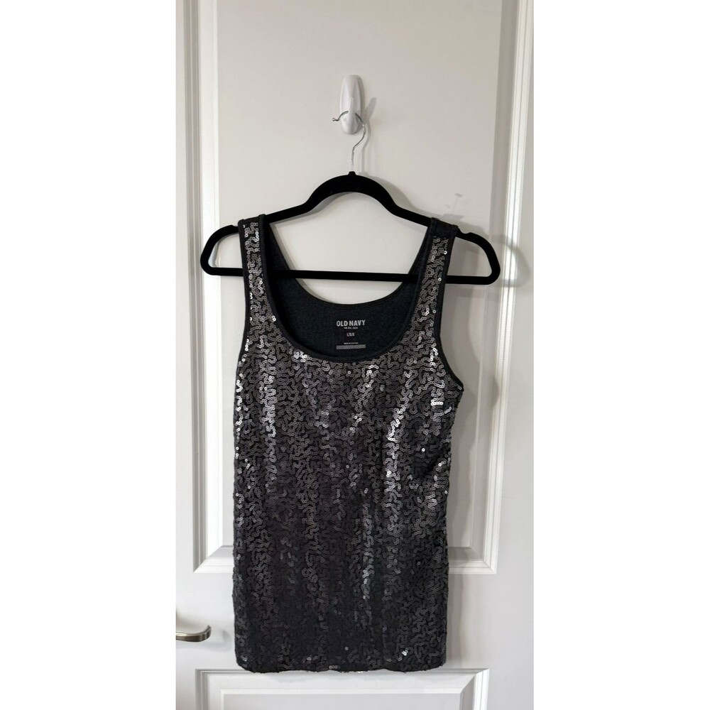 NWT Old Navy Sequin Tank Top Womens  L Gray Indie Sleaze Glam Layering Y2k Goth